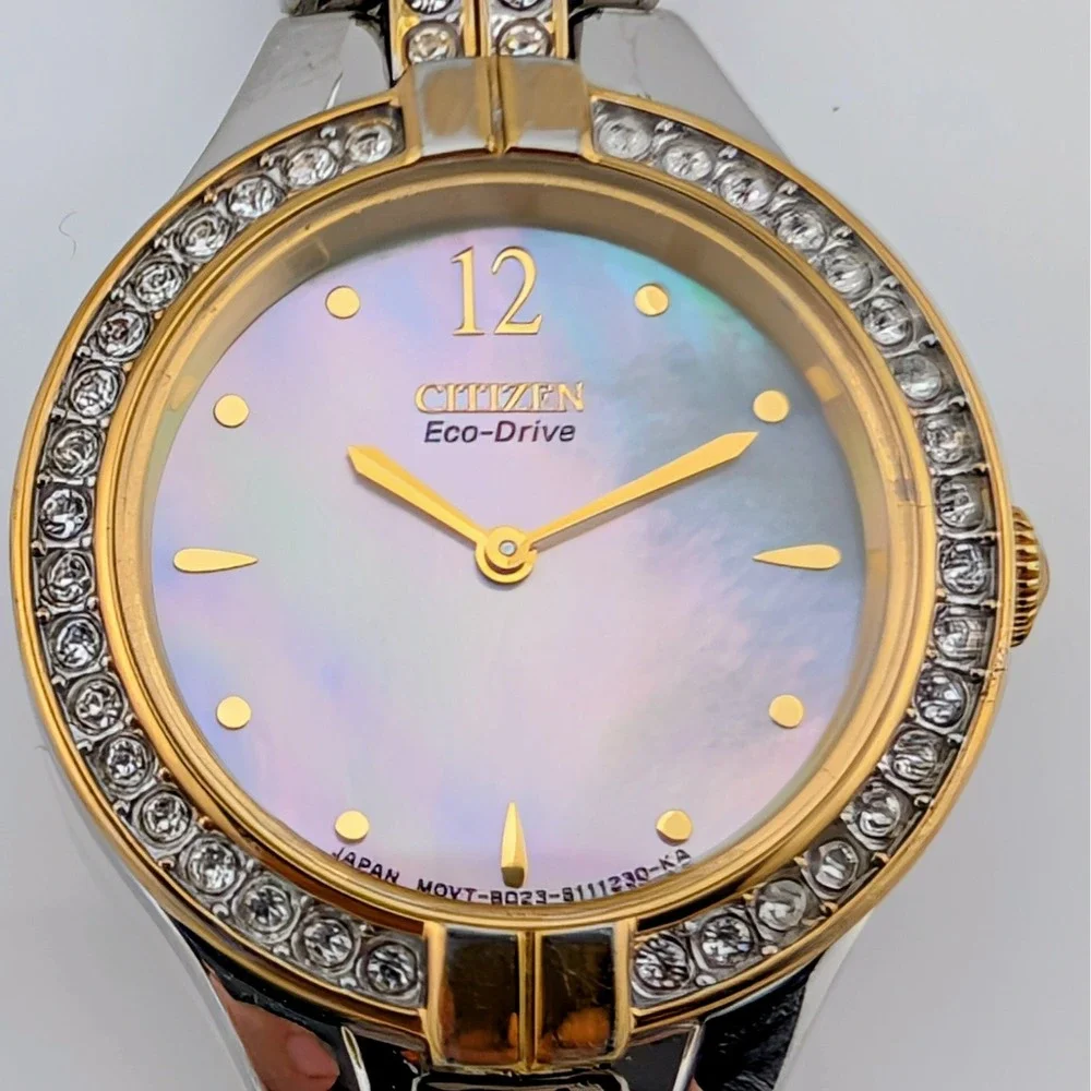 Citizen Stiletto Eco-Drive Diamond Bezel MOP Two-Tone Watch B023-S076382 23mm